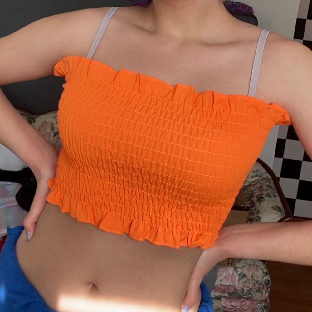 orange lettuce hem tube top